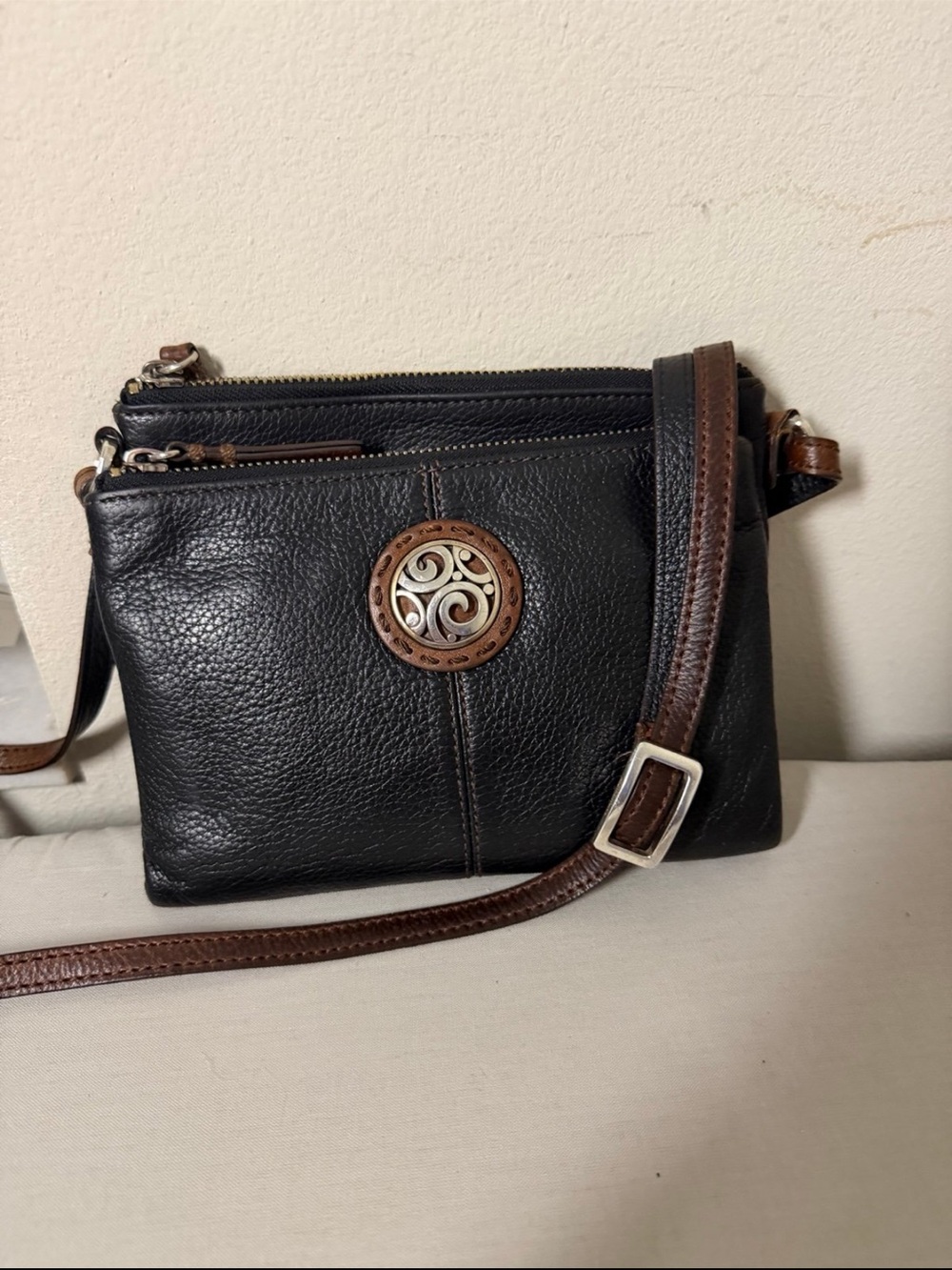 Brighton Leather Organizer Crossbody Bag with Brown Accents - Black